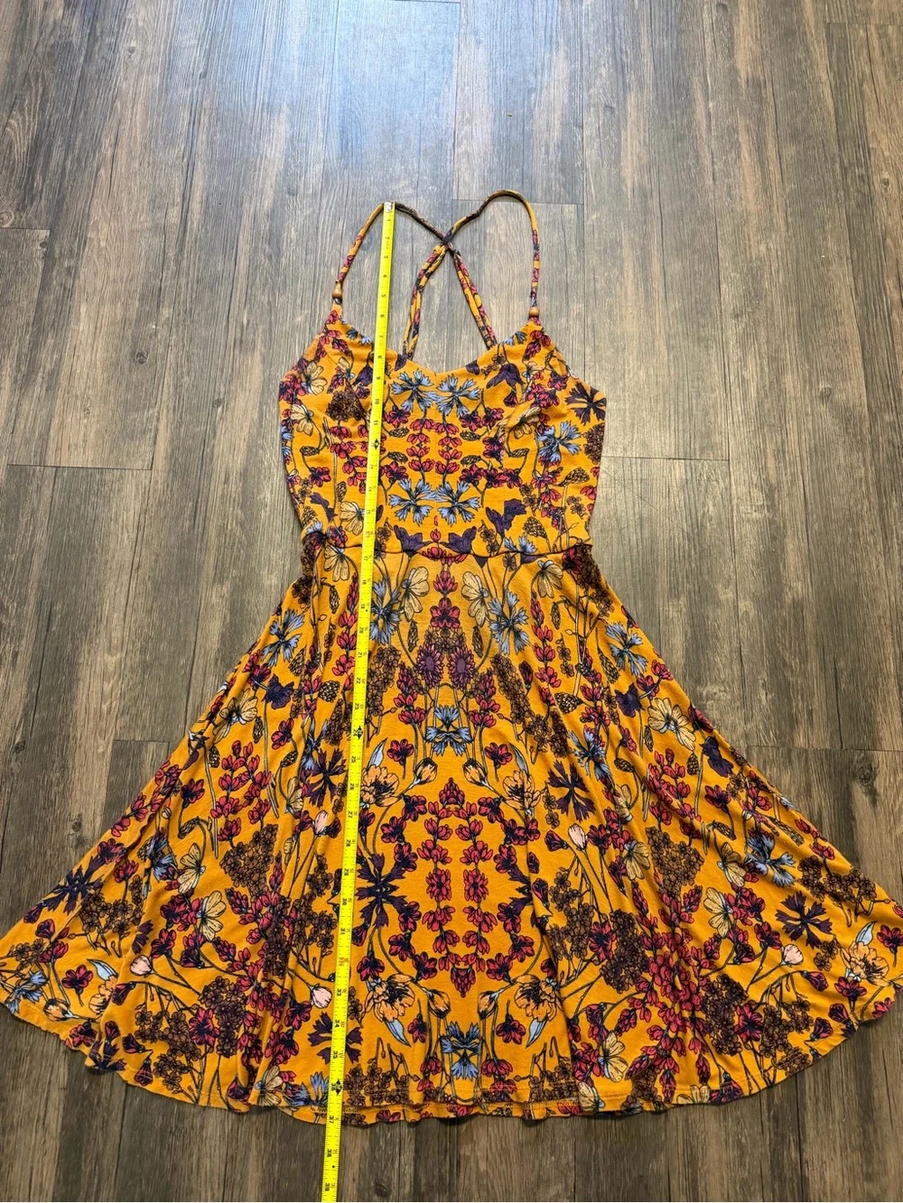 Xhilaration Multi Floral Spaghetti-Strap Cinched Waist A Line Mini Dress Boho S